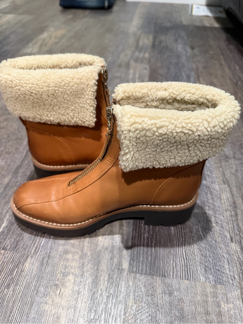 Sam Edelman Jacquie 2 ,Tan Leather Shearling Cuff Ankle Boots